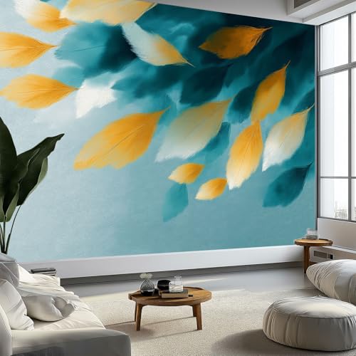 Aquarellstil Vliestapete Fototapete 350 x 256 cm, Wanddekoration Abstrakte Blätter Federn Design Tapete abziehbar für Wohnzimmer Schlafzimmer Kinderzimmer Jugendzimmer Aquarellstil Vliestapete Fototapete 350 x 256 cm, Wanddekoration Abstrakte Blätter Federn Design Tapete abziehbar für Wohnzimmer Schlafzimmer Kinderzimmer Jugendzimmer von Generisch