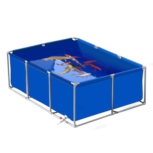 Aquariumpool und großes Outdoor-Fischbecken – oberirdischer Koi-Zuchtteich mit Stahlrahmen, PVC-Canvas-Auskleidung, einfach aufzubauen, Blau, 2 x 1 x 0,5 m von Generisch