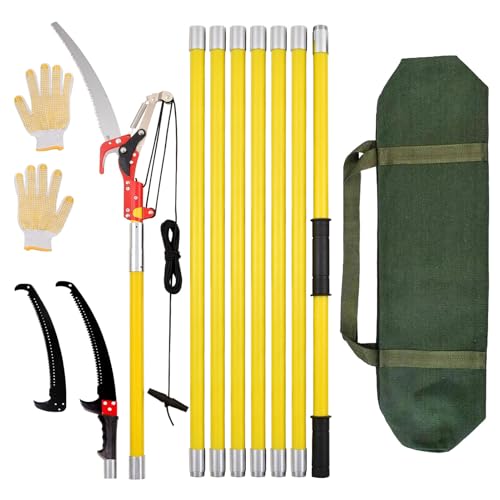 Astschere teleskop | Einstellbare Länge (max. 8 m), 2-in-1 hochentaster manuell mit Canvas-Taschen und Handschuhen,baumsäge-Gartenwerkzeug-Set für die Forstarbeit,Grün6 von Generisch