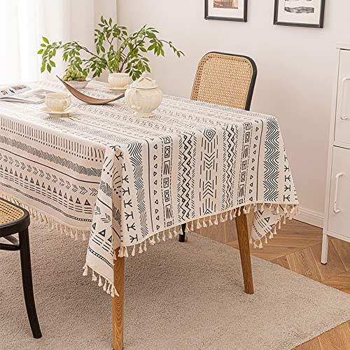 Atmungsaktive Baumwoll-Leinen-Tischdecke, 140 x 180 cm, mit Quasten, wasserabweisend, rechteckig, abwischbar, für Küche, drinnen, draußen und Picknick Atmungsaktive Baumwoll-Leinen-Tischdecke, 140 x 180 cm, mit Quasten, wasserabweisend, rechteckig, abwischbar, für Küche, drinnen, draußen und Picknick von Generisch