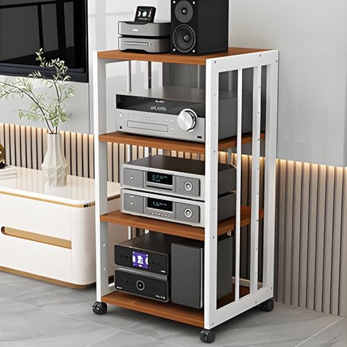 Audio Rack Tower mit Rollen – 4 Etagen Media-Ständer und Eckregal – AV-Regal für Stereo- und Komponentenaufbewahrung Audio Rack Tower mit Rollen – 4 Etagen Media-Ständer und Eckregal – AV-Regal für Stereo- und Komponentenaufbewahrung von Generisch