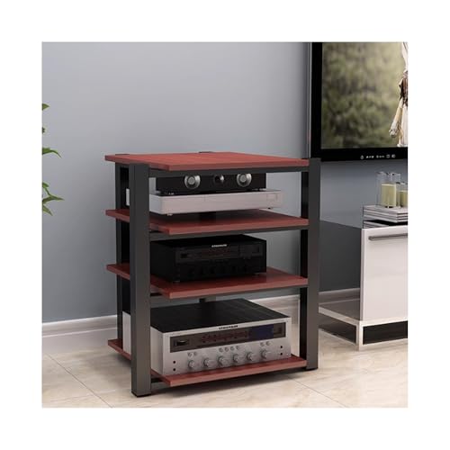 Audio-Regal, Medienständer, 4-stöckig, AV-Regal aus rotem Walnussholz, für Entertainment-Center, Audio-Tower-Schrank für Stereo-Komponenten und Sammlungsdisplay (70 x 55 x 90 cm) von Generisch