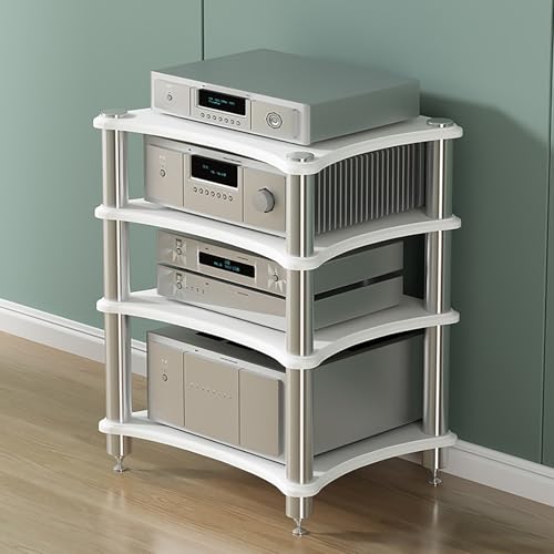 Audio-Regal aus Holz mit 3 Ebenen, Komponentenschrank mit CD-Player-Ständer, moderner HiFi-Stereo-Schrank, Möbel-Eckregal für AV-Media-Ständer, Turm (weiß, 152,4 cm) von Generisch