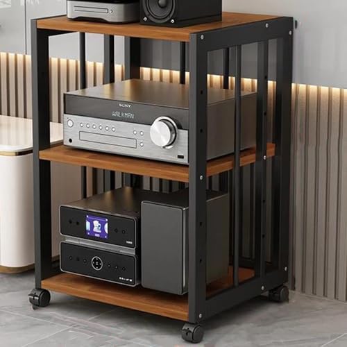 Audio-Ständer, 2-stöckiger Medien-Aufbewahrungsschrank mit Bremsrädern, beweglichem Plattenspieler und Spielkonsolenregal, stilvolles Design in Schwarz und Teakholz für Home Entertainment Audio-Ständer, 2-stöckiger Medien-Aufbewahrungsschrank mit Bremsrädern, beweglichem Plattenspieler und Spielkonsolenregal, stilvolles Design in Schwarz und Teakholz für Home Entertainment von Generisch