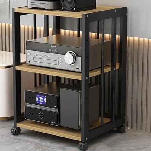 Audio-Ständer mit 2 Etagen und Bremsrädern, beweglicher Medien-Aufbewahrungsschrank für Plattenspieler und Spielkonsole, stilvolles Design in Schwarz und Teakholz, perfekt für Heimunterhaltung Audio-Ständer mit 2 Etagen und Bremsrädern, beweglicher Medien-Aufbewahrungsschrank für Plattenspieler und Spielkonsole, stilvolles Design in Schwarz und Teakholz, perfekt für Heimunterhaltung von Generisch