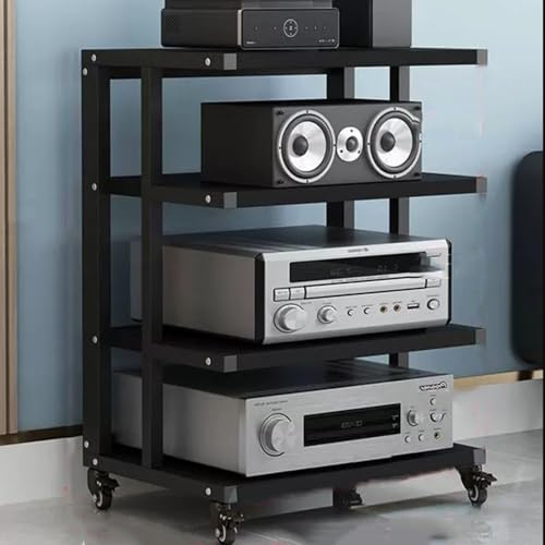 Audio-Ständer mit 4 Ebenen, HiFi-Rack, AV-Schrank, Media-Ständer mit Bremsrad, Eckregal für Audio-Video-Komponenten, offener Stereo-Schrankturm für verbesserte Organisation und Stil Audio-Ständer mit 4 Ebenen, HiFi-Rack, AV-Schrank, Media-Ständer mit Bremsrad, Eckregal für Audio-Video-Komponenten, offener Stereo-Schrankturm für verbesserte Organisation und Stil von Generisch
