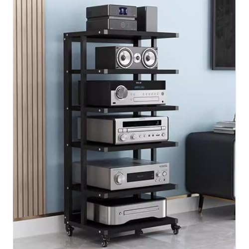 Audio-Ständer mit 6 Ebenen, mit Bremsrad, AV-Schrank, Media-Ständer für Audio-Video-Komponenten, Eckregal, Stereo-Tower, offener Schrank, schwarz Audio-Ständer mit 6 Ebenen, mit Bremsrad, AV-Schrank, Media-Ständer für Audio-Video-Komponenten, Eckregal, Stereo-Tower, offener Schrank, schwarz von Generisch