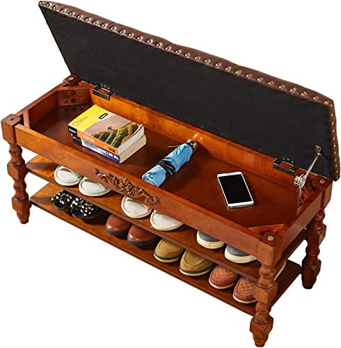 Aufbewahrungsbank aus Holz mit Ledersitz, multifunktionales Schuhregal für Eingangsbereich, Flur und Schlafzimmer-Organisation von Generisch