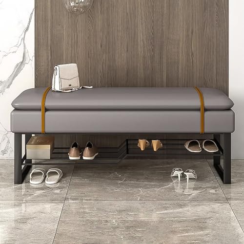 Aufbewahrungsbank mit Lederkissen - Metallgestell für Eingangsbereich, Schlafzimmer, Wohnzimmer - Schuhregal mit Stauraum von Generisch