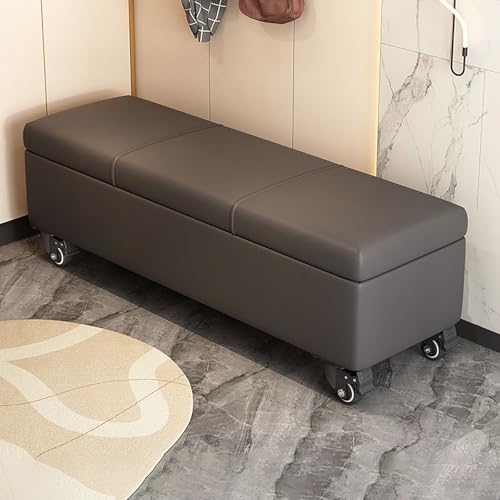 Aufbewahrungsbank mit Rollen, gepolsterte Ottomane für Eingangsbereich und Wohnzimmer, Lederstoff, 119 cm von Generisch
