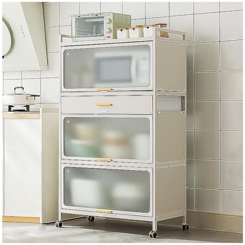 Aufbewahrungsschrank aus Metall mit Rollen und Schublade, vielseitiger Küchenschrank, großer Stahlschrank für Esszimmer, Weiß, 80 x 135 cm Aufbewahrungsschrank aus Metall mit Rollen und Schublade, vielseitiger Küchenschrank, großer Stahlschrank für Esszimmer, Weiß, 80 x 135 cm von Generisch
