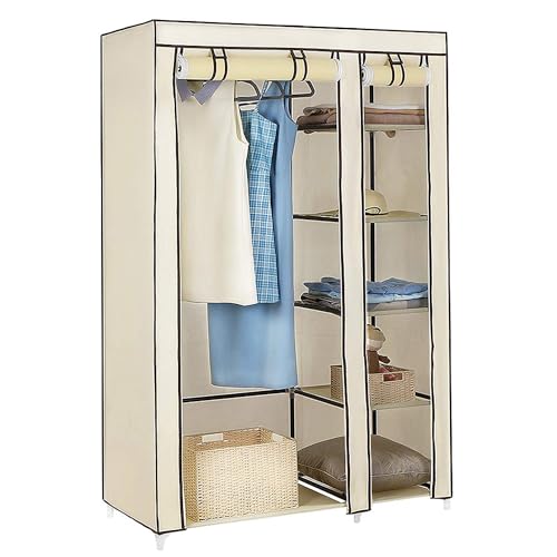 Aufbewahrungsschrank aus Stoff, Beige mit Kleiderstange, 6 stabile Aufbewahrungsstützen, einfach zu montierender Kleiderschrank (175 x 110 x 45 cm) von Generisch