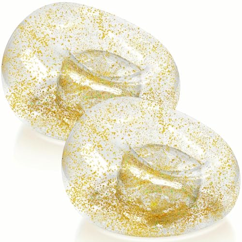 Aufblasbare Sitzsack-Stühle – 2 Stück, transparentes aufblasbares Sofa mit goldenem Glitzer, für Wohnzimmer und Balkon, Sitzgelegenheit von Generisch