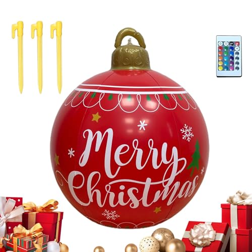 Aufblasbare Weihnachtsdekoration Für Den Garten 60 cm, Weihnachtsdekoration Kugel Mit Lichterkette, Große Weihnachtskugel Für Festliche Dekoration Im Garten Poolbereich Rasen Terrasse von Generisch