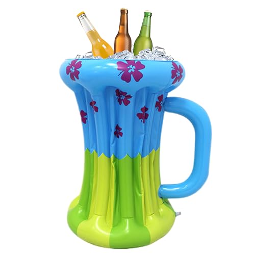 Aufblasbarer Getränkehalter - Aufblasbarer Getränkehalter | Aufblasbarer Pool Getränkebecher Schwimmender Badehalter | PVC Schwimmender Eiskühler mit großem Bierkrug Getränkebehälter für von Generisch