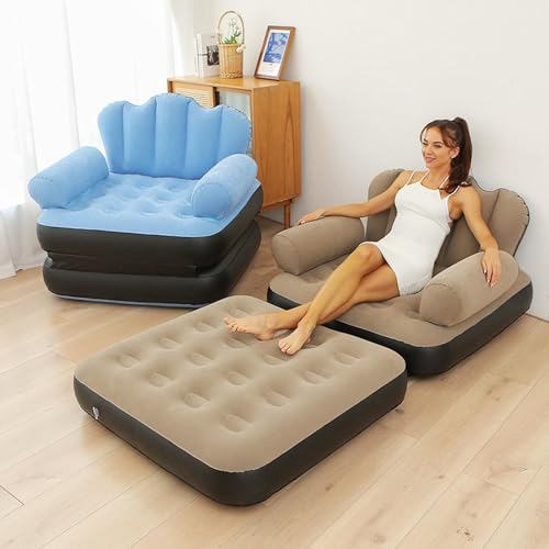 Aufblasbares Schlafsofa mit Armlehne – Doppellagiger ausziehbarer Schlafsessel Faltbarer Liegestuhl für Wohnzimmer Outdoor und Camping – Tragbare & Bequeme Möbel von Generisch