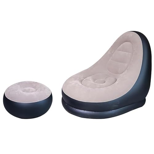 Aufblasbares beflocktes Schlafsofa-Set: faltbarer Loungesessel & Fußhocker, Indoor/Outdoor (Grau) von Generisch