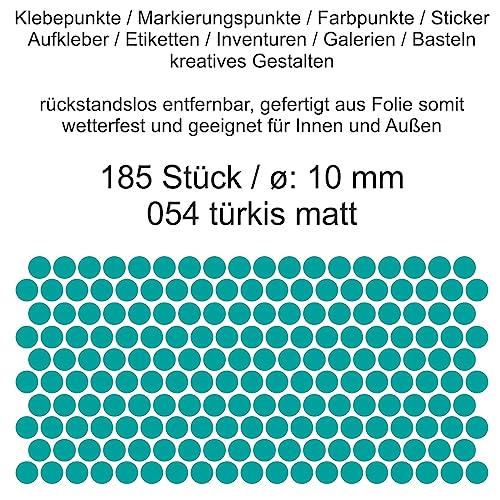 Aufkleber Etiketten Klebepunkte aus Folie 185 Stück türkis matt rund 10 mm selbstklebend farbig wetterfest Decal Markierungen Organisieren DIY basteln verzieren Modellbau Scrapbooking von Generisch