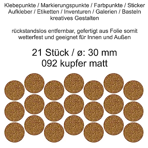 Aufkleber Etiketten Klebepunkte aus Folie 21 Stück kupfer matt rund 30 mm selbstklebend farbig wetterfest Decal Markierungen Organisieren DIY basteln verzieren Modellbau Scrapbooking von Generisch