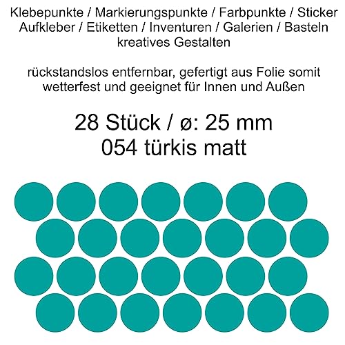 Aufkleber Etiketten Klebepunkte aus Folie 28 Stück türkis matt rund 25 mm selbstklebend farbig wetterfest Decal Markierungen Organisieren DIY basteln verzieren Modellbau Scrapbooking von Generisch