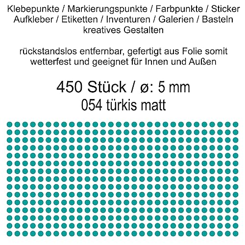 Aufkleber Etiketten Klebepunkte aus Folie 450 Stück türkis matt rund 5 mm selbstklebend farbig wetterfest Decal Markierungen Organisieren DIY basteln verzieren Modellbau Scrapbooking von Generisch