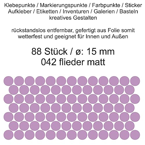 Aufkleber Etiketten Klebepunkte aus Folie 88 Stück flieder matt rund 15 mm selbstklebend farbig wetterfest Decal Markierungen Organisieren DIY basteln verzieren Modellbau Scrapbooking Aufkleber Etiketten Klebepunkte aus Folie 88 Stück flieder matt rund 15 mm selbstklebend farbig wetterfest Decal Markierungen Organisieren DIY basteln verzieren Modellbau Scrapbooking von Generisch
