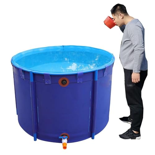 Aufstellpool - Runder Fischteich aus Segeltuch mit flexibler PVC-Auskleidung, großes Aquarium-Auffangbecken für Koi/Goldfische, robuster Rahmen, blau, 3,5 x 0,8 m von Generisch