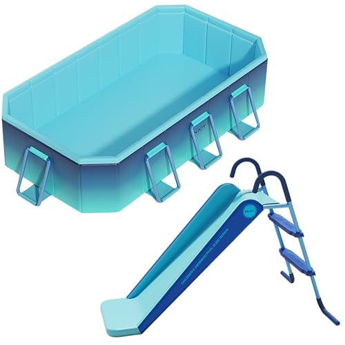 Aufstellpool mit Rutsche – Faltbarer Outdoor-Kinderpool für den Hinterhof – Inklusive Patches und stabiler Unterstützung – 1,6 m von Generisch