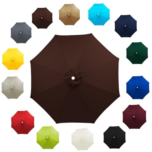 Außenbereich Ersatzbespannung mit 6/8 Streben Anti-Ultraviolett Sonnenschirm Ersatzbezug Dicker und Starker Outdoor Regenschirm Ersatz Stoff für Strand Pool 2.0m 2.7m 3.0m(Kaffee,2.5M/6RIBS) von Generisch