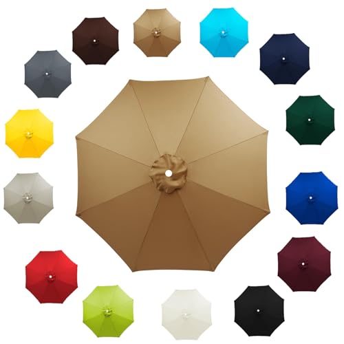 Außenbereich Ersatzbespannung mit 6/8 Streben Anti-Ultraviolett Sonnenschirm Ersatzbezug Dicker und Starker Outdoor Regenschirm Ersatz Stoff für Strand Pool 2.0m 2.7m 3.0m(Khaki,3.5M/8RIBS) von Generisch