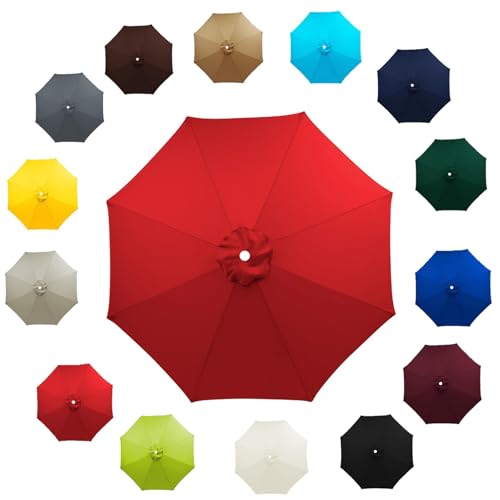 Außenbereich Ersatzbespannung mit 6/8 Streben Anti-Ultraviolett Sonnenschirm Ersatzbezug Dicker und Starker Outdoor Regenschirm Ersatz Stoff für Strand Pool 2.0m 2.7m 3.0m(Rot,2.7M/6RIBS) von Generisch