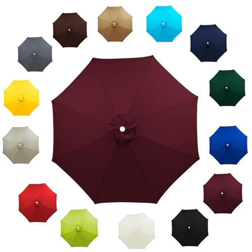 Außenbereich Ersatzbespannung mit 6/8 Streben Anti-Ultraviolett Sonnenschirm Ersatzbezug Dicker und Starker Outdoor Regenschirm Ersatz Stoff für Strand Pool 2.0m 2.7m 3.0m(Weinrot,3.0M/8RIBS) von Generisch