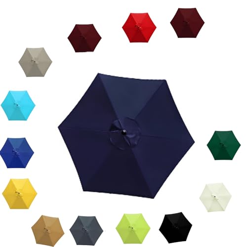 Außenbereich Sonnenschirm Ersatzbezug 6/8 Streben UV-Schutz und Wasserabweisend 2.0m 2.3m 2.5m 2.7m Ersatzschirm Dach Baldachin Runder Regenschirm Ersatz Stoff für Garten Pool(Navy,2.7M/8RIBS) von Generisch