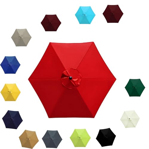 Außenbereich Sonnenschirm Ersatzbezug 6/8 Streben UV-Schutz und Wasserabweisend 2.0m 2.3m 2.5m 2.7m Ersatzschirm Dach Baldachin Runder Regenschirm Ersatz Stoff für Garten Pool(Rot,2.30M/6RIBS) von Generisch