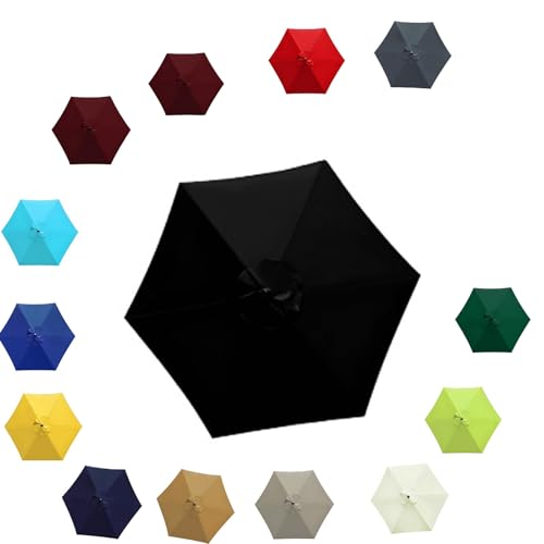 Außenbereich Sonnenschirm Ersatzbezug 6/8 Streben UV-Schutz und Wasserabweisend 2.0m 2.3m 2.5m 2.7m Ersatzschirm Dach Baldachin Runder Regenschirm Ersatz Stoff für Garten Pool(schwarz,2.7M/6RIBS) von Generisch