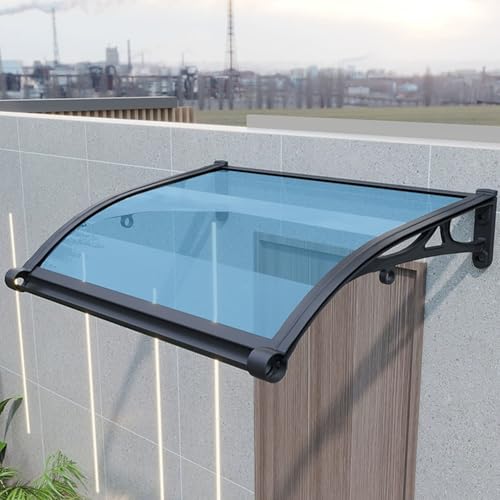 Außentürvordach mit Entwässerungsrinne, Polycarbonat-Markise für Veranda, Terrasse & Fenster, UV Regen- und Schneeschutz (Blau, 100 x 160 cm) von Generisch