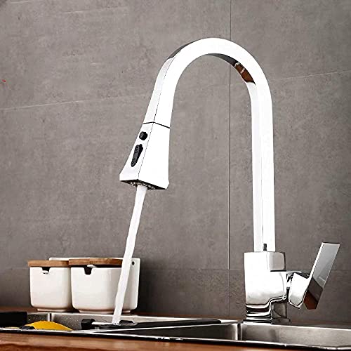 Ausziehbare Küchenarmatur, 360° drehbar, Einhebel-Messing-Wasserhahn, heißes und kaltes Wasser, langlebiges Keramikventil, mehrfarbiges Finish (Chrom), moderner Spültischmischer. von Generisch