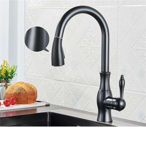 Ausziehbare Küchenarmatur, 360° drehbar, Einloch-Messing-Spültischarmatur, mehrfarbig (Typ A – Bronze-Schwarz) für moderne Küchen, einfache Installation und Design von Generisch