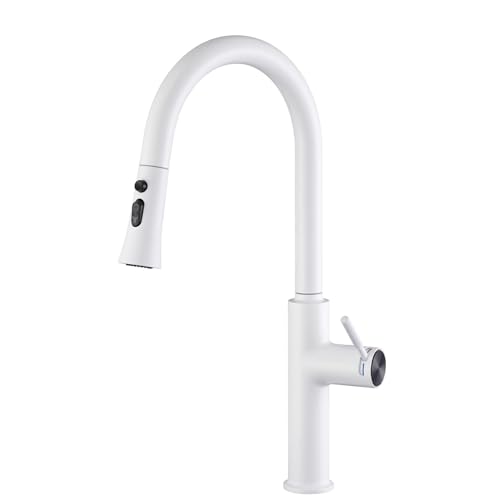 Ausziehbare Küchenspüle Wasserhahn Weiß Einloch 3 Modi Sprühkopf Schwenkdesign Moderner Down Mixer für einfache Reinigung und Kochen Langlebig und stilvoll von Generisch