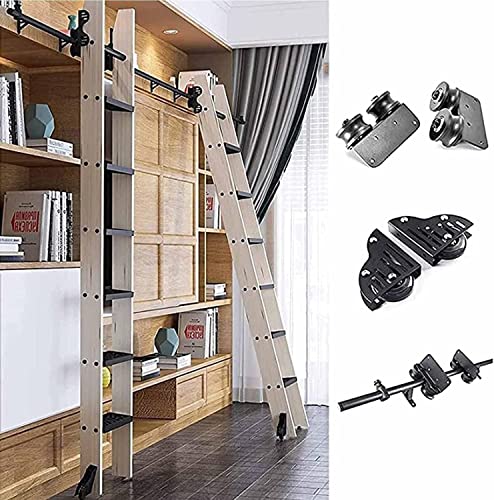 Ausziehbare Rollleiter-Hardware-Kit – Gleitschienensystem mit Bodenrädern und Bremsen für leise, reibungslose Bewegungen in Bibliotheken und Lofts von Generisch