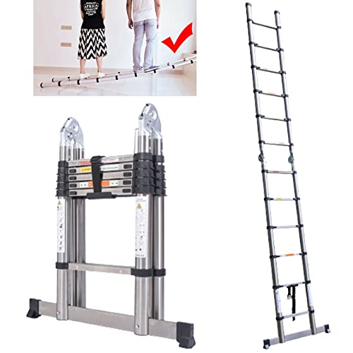 Ausziehbare Teleskopleiter Edelstahl Klappleiter Loftleiter mit Anti-Rutsch-Gummifüßen & breitem Pedal EN131 zertifiziert für den privaten & industriellen Gebrauch, kompaktes & langlebiges Design von Generisch