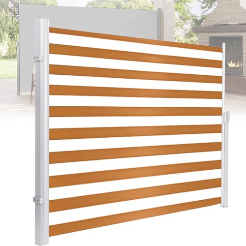 Ausziehbare Terrassen-Seitenschutzmarkise – wasserdicht & UV-beständig Faltbarer Sichtschutz für Balkon Garten & Terrasse – Gelb & Weiß 160 x 500 cm von Generisch