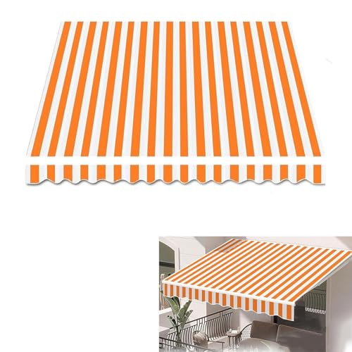 Ausziehbare Terrassenmarkise, Ersatzstoff (ohne Rahmen), wasserdicht, für den Außenbereich, Vordach, Markisen, 100 % Polyester, Sonnenschutz, Leinwand, 7 x 3 m, Orange / Weiß gestreift von Generisch