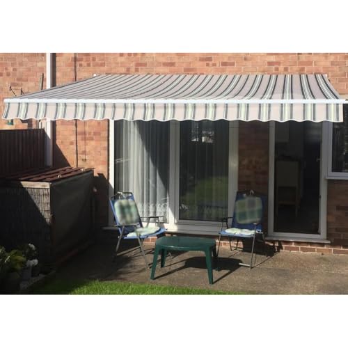 Ausziehbare Terrassenmarkise Ersatzstoff, wasserdichtes Polyester-Überdachungsabdeckung für Sonnenschutz, Fenster- und Türschutz, 6 x 4 m (19,7 x 13,1 Fuß) - Streifen-Design von Generisch