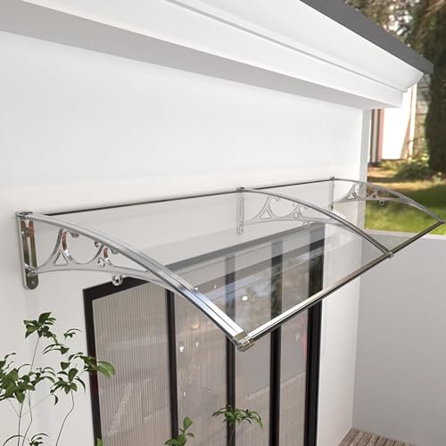 Ausziehbare Terrassenmarkise mit Polycarbonat-Abdeckung, gebogenes Design für Regen- und Schneeschutz, selbstreinigendes Frontdach, strapazierfähiger, silberfarbener Aluminiumrahmen von Generisch