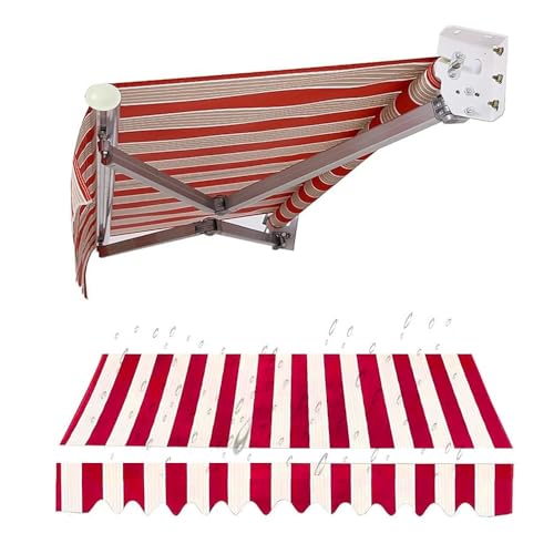 Ausziehbare Terrassenmarkise – wasserdichtes Segeltuch-Sonnenschutzdach für Türen, Fenster und Balkone – Ersatz aus Polyestergewebe (rot 4 x 3,5 m) von Generisch
