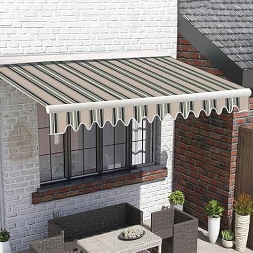 Ausziehbarer Ersatzstoff für Terrassenmarkise, 3,6 x 3 m, manueller Sonnenschutz, Polyester-Segeltuch mit Volant für Terrasse, Balkon, Fensterschutz, gestreift von Generisch