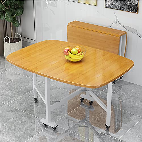 Ausziehbarer Esstisch aus Holz mit Rollen – Platzsparender Drop-Leaf Tisch & Stühle Set für Esszimmer, Terrasse oder Deck – Multifunktional 120x70cm in Gelb von Generisch