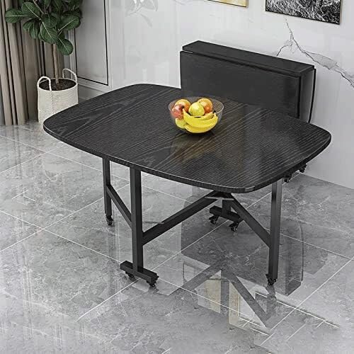 Ausziehbarer Esstisch mit Universalrollen - Drop Leaf Design für Restaurants Wohnzimmer Terrasse (Schwarz 100 x 60 cm) - Platzsparende Vielseitige Moderne Möbel von Generisch