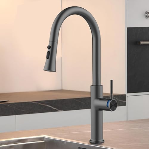 Ausziehbarer Küchenarmatur mit Sprühkopf, 3 Modi, Warm- und Kaltwassermischer, Schwarz, Einhandgriff, modernes Design für Küchenspüle, einfache Installation von Generisch